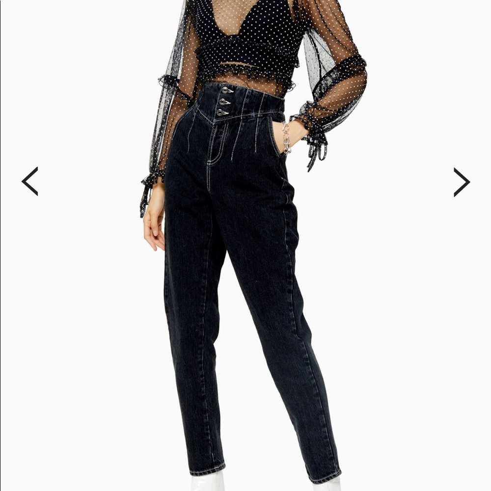 Topshop washed black corset mom tapered jeans